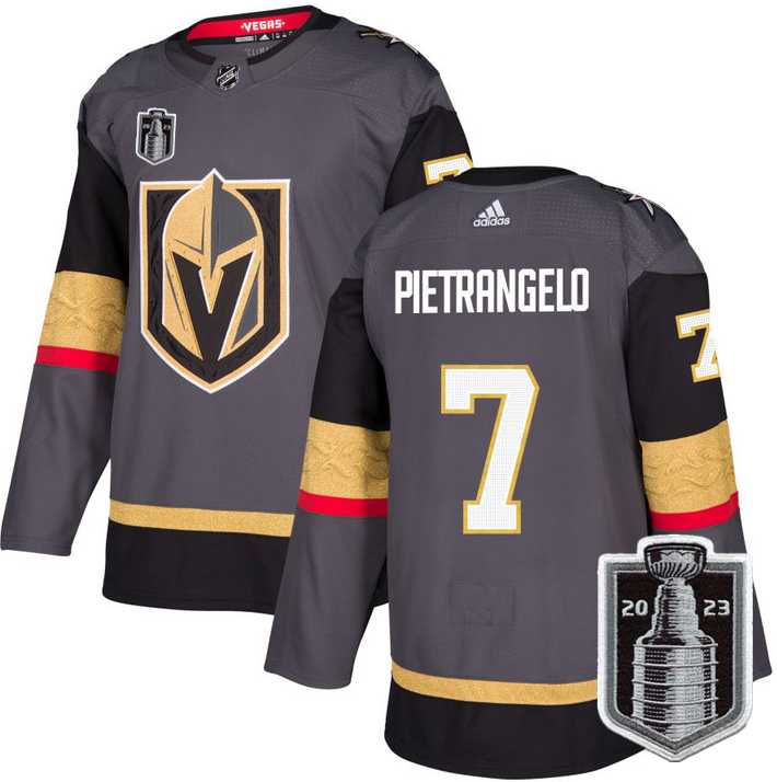 Mens Vegas Golden Knights #7 Alex Pietrangelo Gray 2023 Stanley Cup Final Stitched Jersey Dzhi
